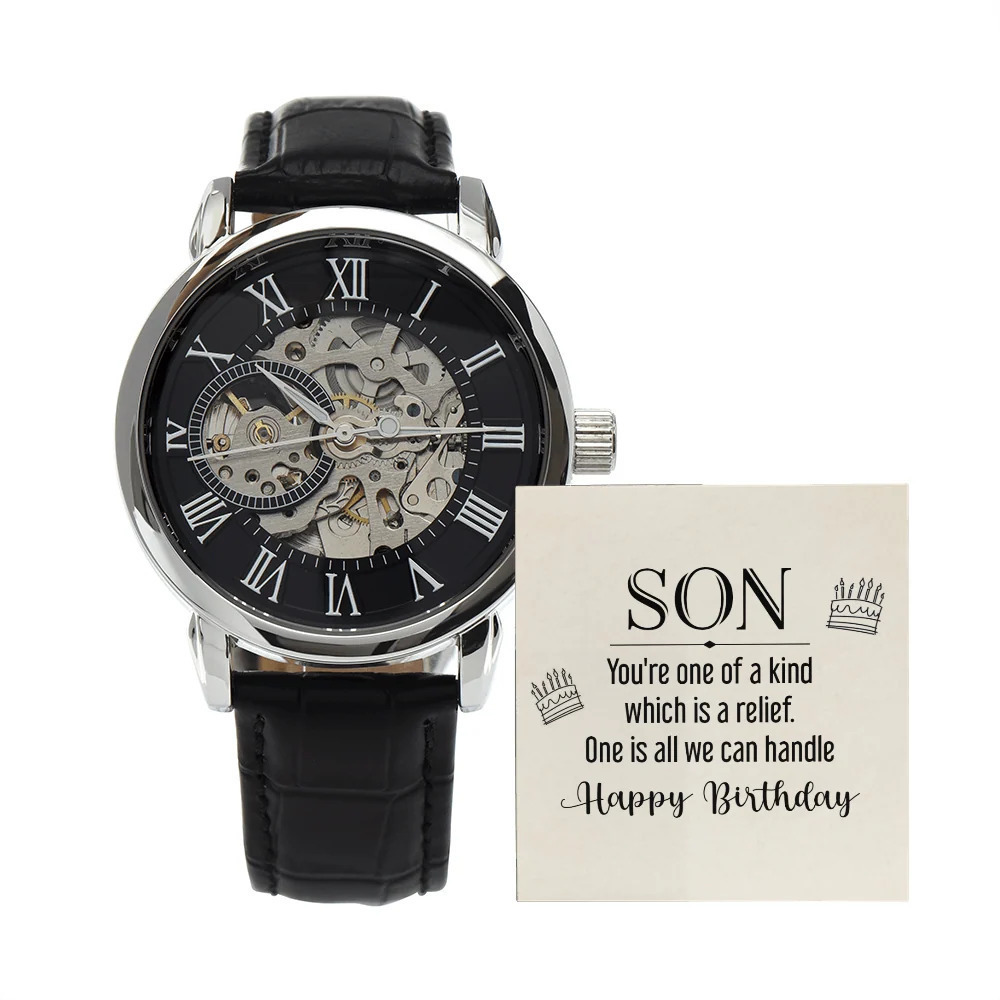 Son You're One of a Kind Men's Openwork Skeleton Automatic Watch Message Card L